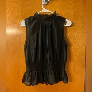 Japna Black Sleeveless Ruffled Blouse